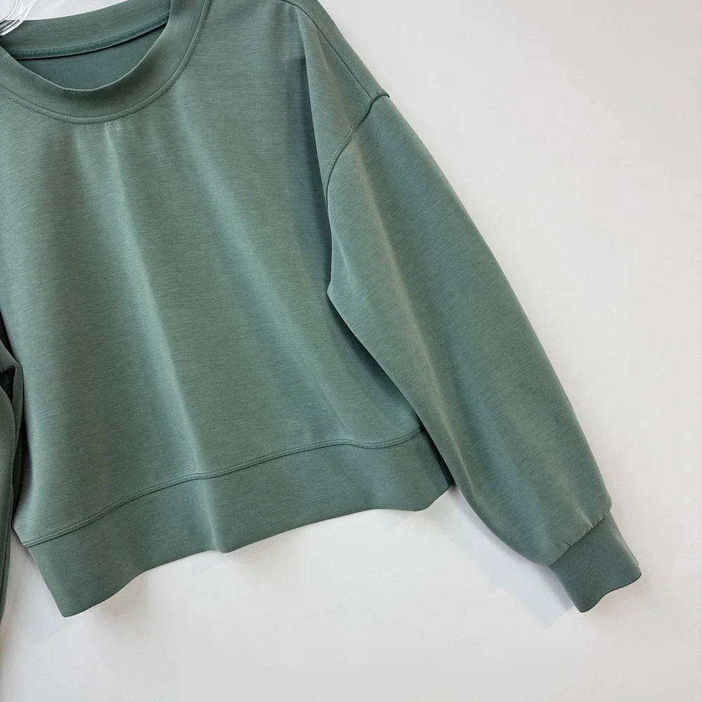 Lululemon Perfectly Oversized Cropped Crew Softtreme Women Size 6 Green - Picture 3 of 9